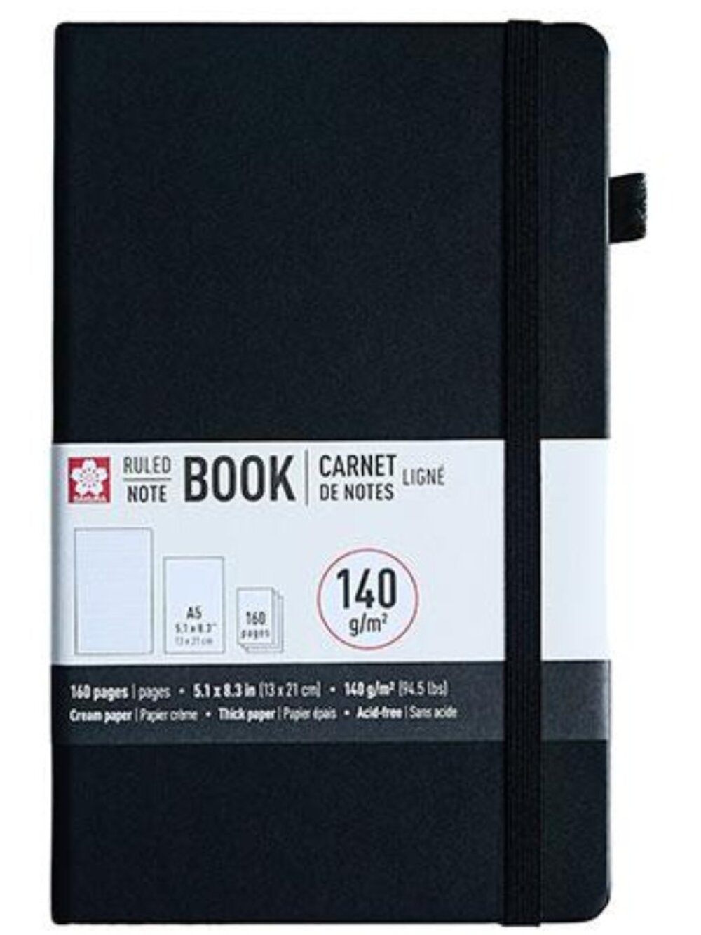 Sakura Notebook Ruled 160 Pages Black 5.1"X8.3" A5 Size Journal School Office